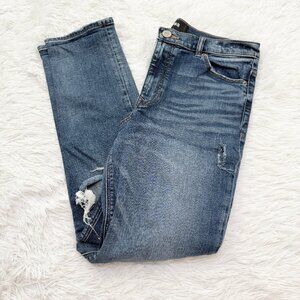Women Express Girlfriend High Rise Distressed Denim Jeans in Medium Blue Size 6